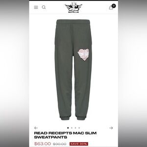 Boys Lie Read Receipts olive green slim sweatpants Small